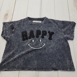 Vintage Havana crop Happy smiley T shirt top gray textured